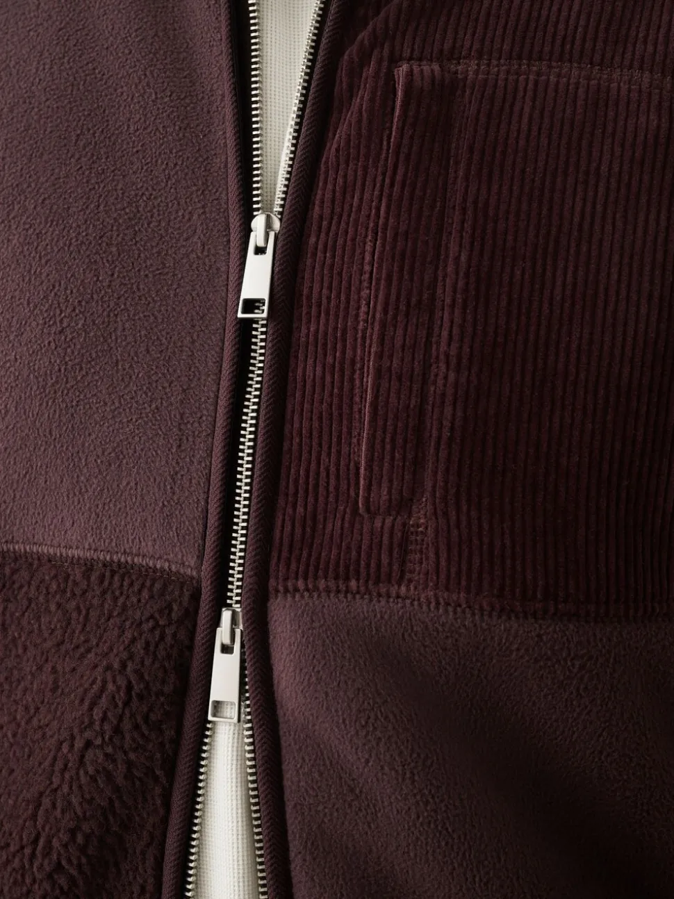 Paarsblauw - Cord Block Zip Through Funnel Fleece