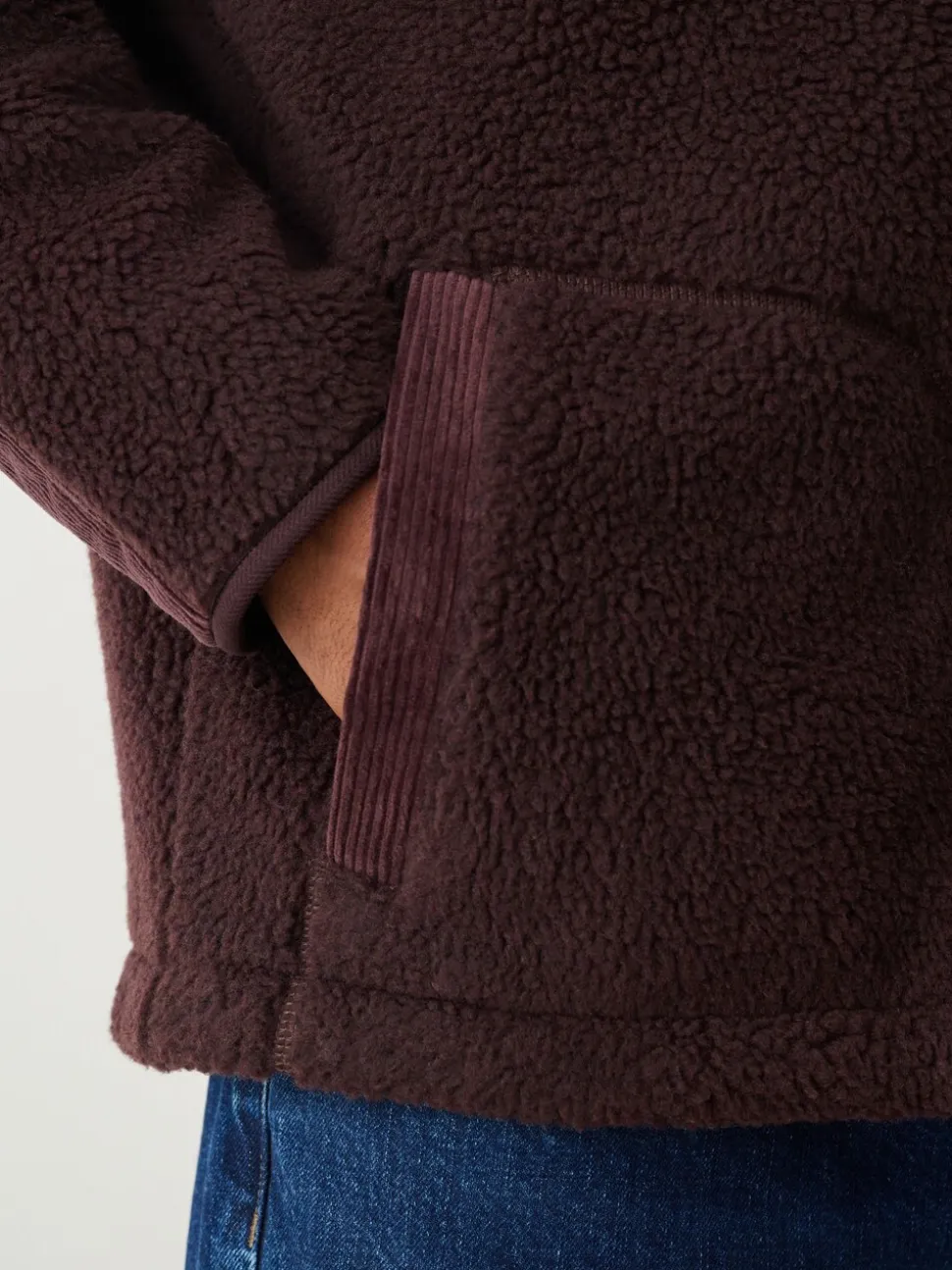 Paarsblauw - Cord Block Zip Through Funnel Fleece