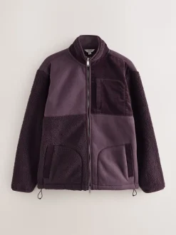 Paarsblauw - Cord Block Zip Through Funnel Fleece