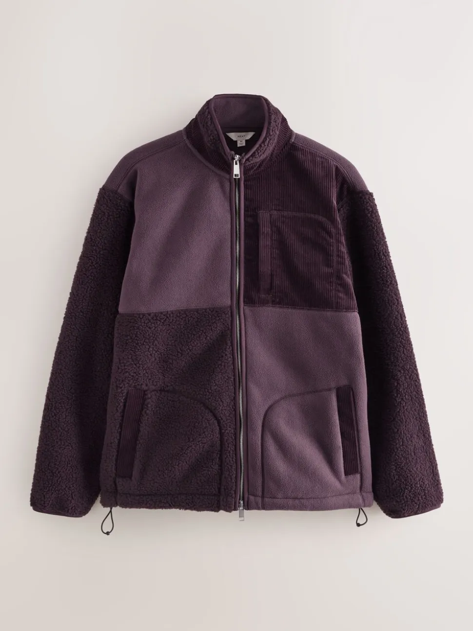 Paarsblauw - Cord Block Zip Through Funnel Fleece