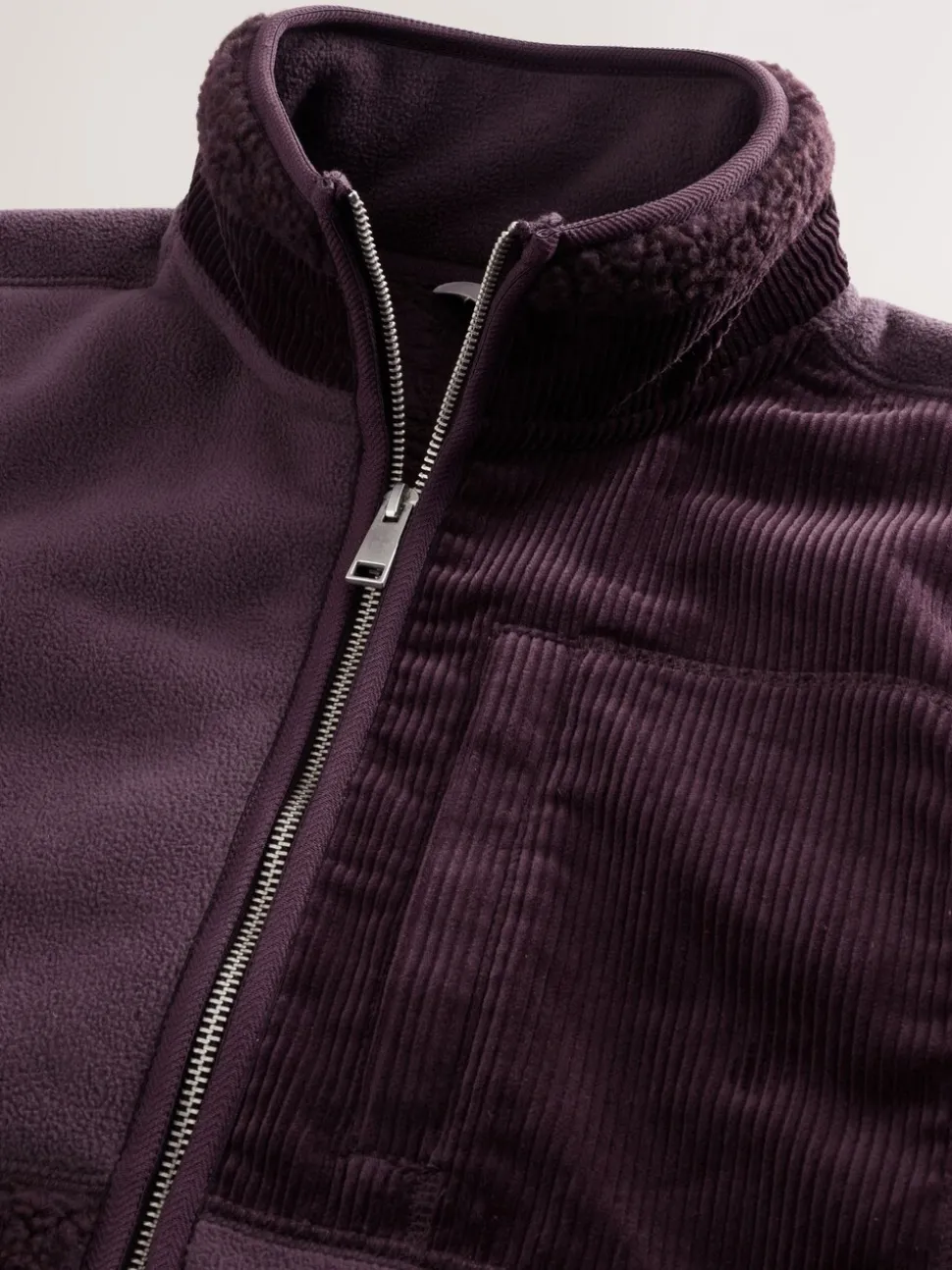 Paarsblauw - Cord Block Zip Through Funnel Fleece