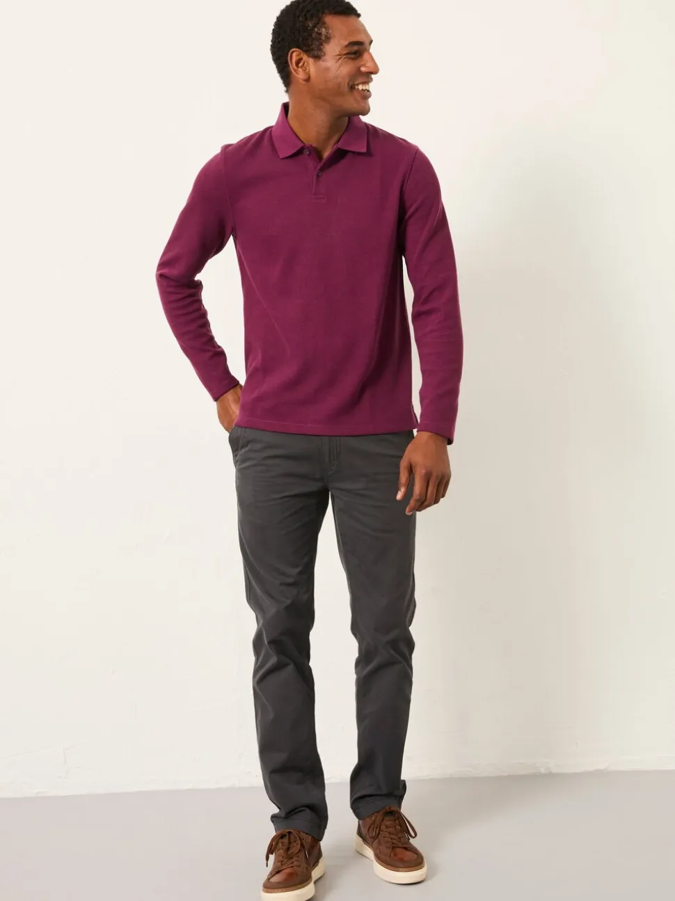 Paarsblauw - FatFace Long Sleeve Ribbed Polo