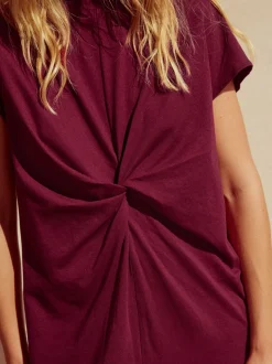 Paarsblauw - Zomerse T-shirtjurk met draai en korte mouwen