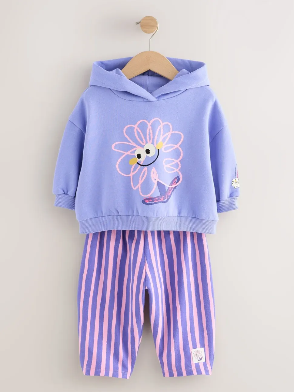 Paarse gestreepte bloem - Set met hoodie en joggingbroek met rechte wijde pijpen (3mnd -7jr)
