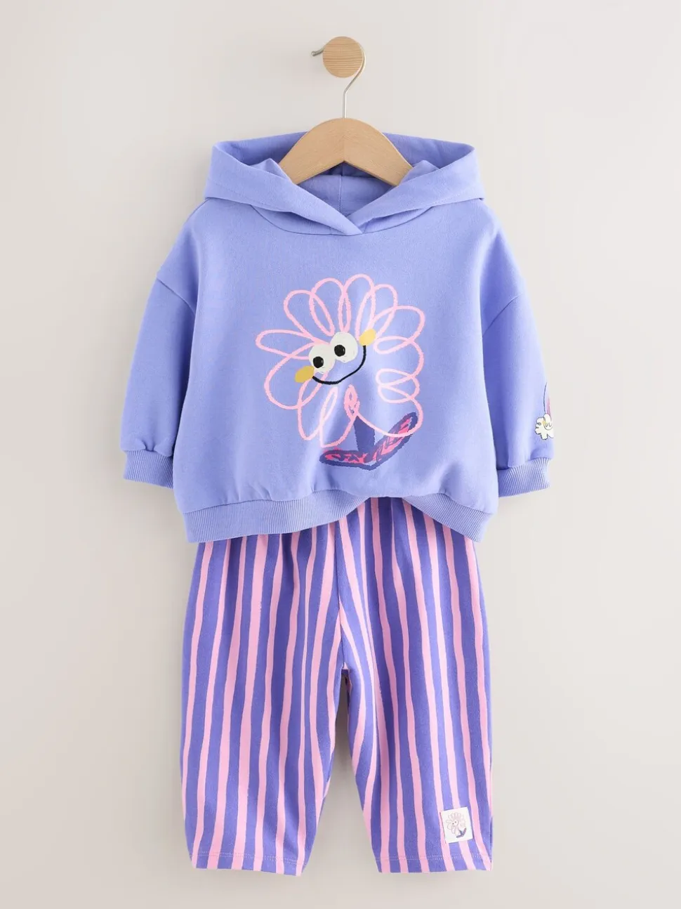 Paarse gestreepte bloem - Set met hoodie en joggingbroek met rechte wijde pijpen (3mnd -7jr)
