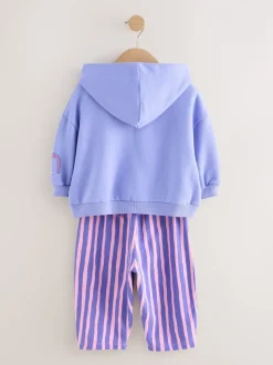Paarse gestreepte bloem - Set met hoodie en joggingbroek met rechte wijde pijpen (3mnd -7jr)