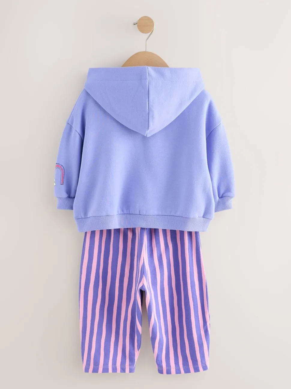 Paarse gestreepte bloem - Set met hoodie en joggingbroek met rechte wijde pijpen (3mnd -7jr)