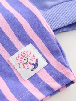 Paarse gestreepte bloem - Set met hoodie en joggingbroek met rechte wijde pijpen (3mnd -7jr)