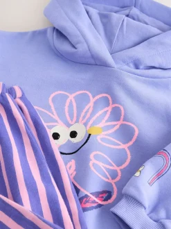 Paarse gestreepte bloem - Set met hoodie en joggingbroek met rechte wijde pijpen (3mnd -7jr)