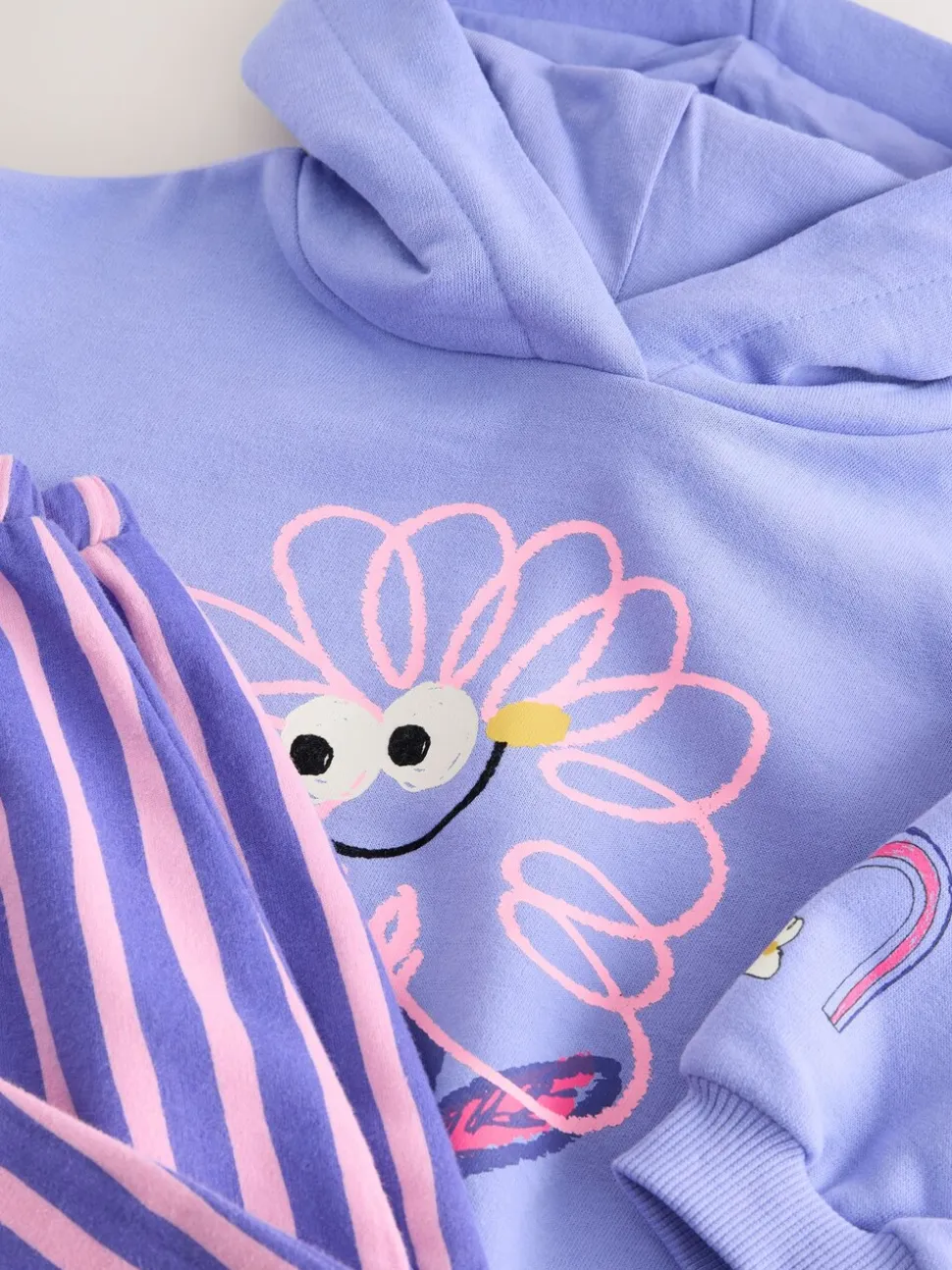 Paarse gestreepte bloem - Set met hoodie en joggingbroek met rechte wijde pijpen (3mnd -7jr)