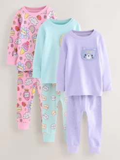 Paarse kattenprint - Verpakking van 3 knusse pyjama's (9 mnd-10 jr)