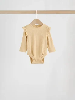 Paars/geel/crème met fijne print - Verpakking van 4 babyrompers met lange mouwen en ruches (0mnd-2jr)