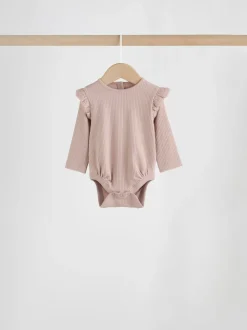 Paars/geel/crème met fijne print - Verpakking van 4 babyrompers met lange mouwen en ruches (0mnd-2jr)