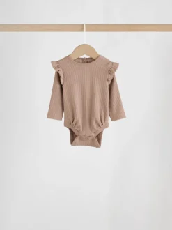 Paars/geel/crème met fijne print - Verpakking van 4 babyrompers met lange mouwen en ruches (0mnd-2jr)