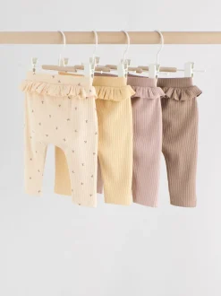 Paars/geel/crème met fijne print - Verpakking van 4 babyleggings (0 mnd -2 jr)