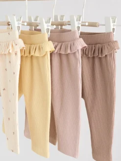 Paars/geel/crème met fijne print - Verpakking van 4 babyleggings (0 mnd -2 jr)