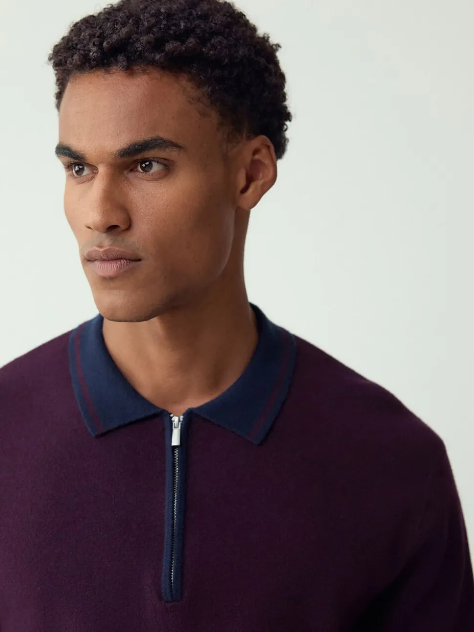 Paars/marineblauw - Half met rits - Regular Fit Premium Mid Weight Long Sleeve Knit Polo Shirt
