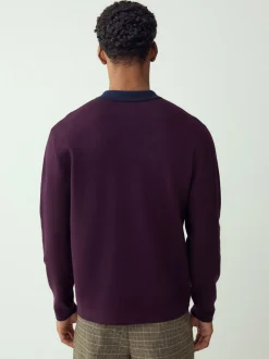 Paars/marineblauw - Half met rits - Regular Fit Premium Mid Weight Long Sleeve Knit Polo Shirt