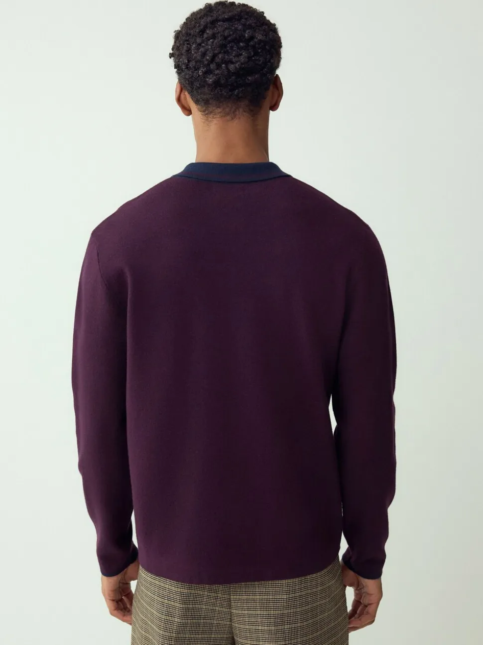 Paars/marineblauw - Half met rits - Regular Fit Premium Mid Weight Long Sleeve Knit Polo Shirt