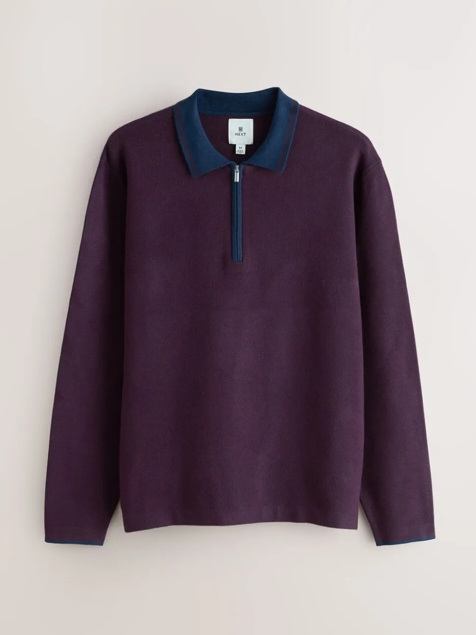 Paars/marineblauw - Half met rits - Regular Fit Premium Mid Weight Long Sleeve Knit Polo Shirt
