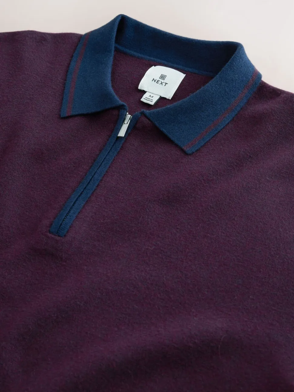 Paars/marineblauw - Half met rits - Regular Fit Premium Mid Weight Long Sleeve Knit Polo Shirt