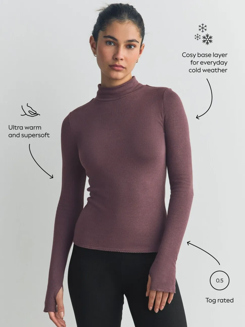 Paarsrood - Thermal Maximum Warmth Cosy Ribbed Roll Neck Top