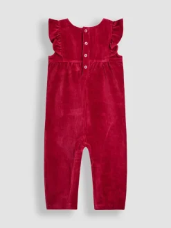 Paarsrood met konijnenprint - JoJo Maman Bébé Appliqué Velour Dungarees & Top Set