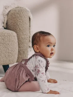 Paars/wit - Corduroy Baby Rompertje en Bodysuit met Lange mouwen en Panty's 3 -delige Set (0mnd -2jr)