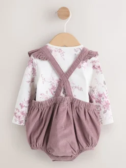Paars/wit - Corduroy Baby Rompertje en Bodysuit met Lange mouwen en Panty's 3 -delige Set (0mnd -2jr)