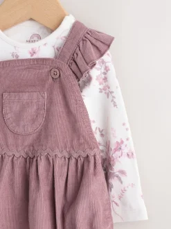 Paars/wit - Corduroy Baby Rompertje en Bodysuit met Lange mouwen en Panty's 3 -delige Set (0mnd -2jr)