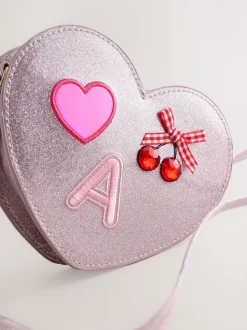 Pale Pink/ Metallic - Gem Heart Initial Bag