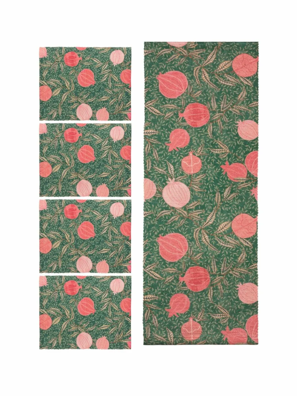 Paoletti - Set van 4 kersttafelplacemats in paarsrood plus grote tafelloper