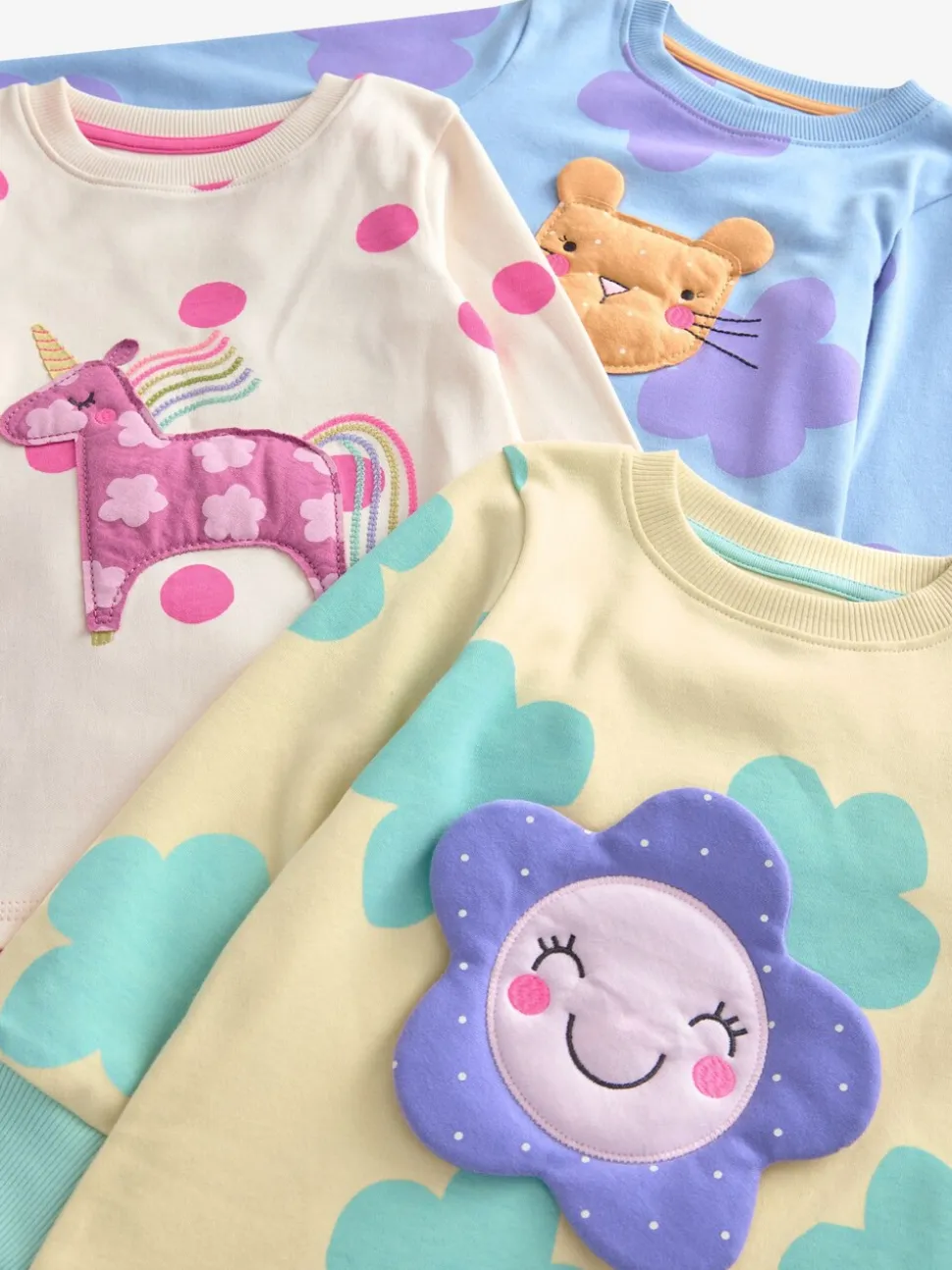 Pastel kat/eenhoorn/bloem - Knus pyjama met lange mouwen 3 Pack (9maanden -12jaar)