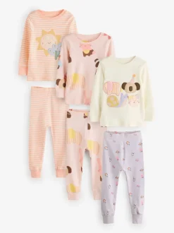 Pastel met tekenfiguurtjesprint - Knus pyjama met lange mouwen 3 Pack (9maanden -12jaar)