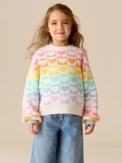 Pastel Rainbow Hearts - Little Bird by Jools Oliver Knitted Colourblock Jumper