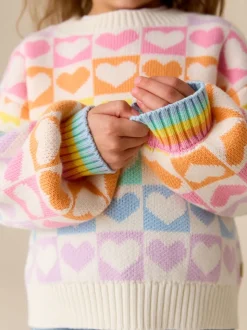 Pastel Rainbow Hearts - Little Bird by Jools Oliver Knitted Colourblock Jumper
