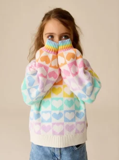 Pastel Rainbow Hearts - Little Bird by Jools Oliver Knitted Colourblock Jumper