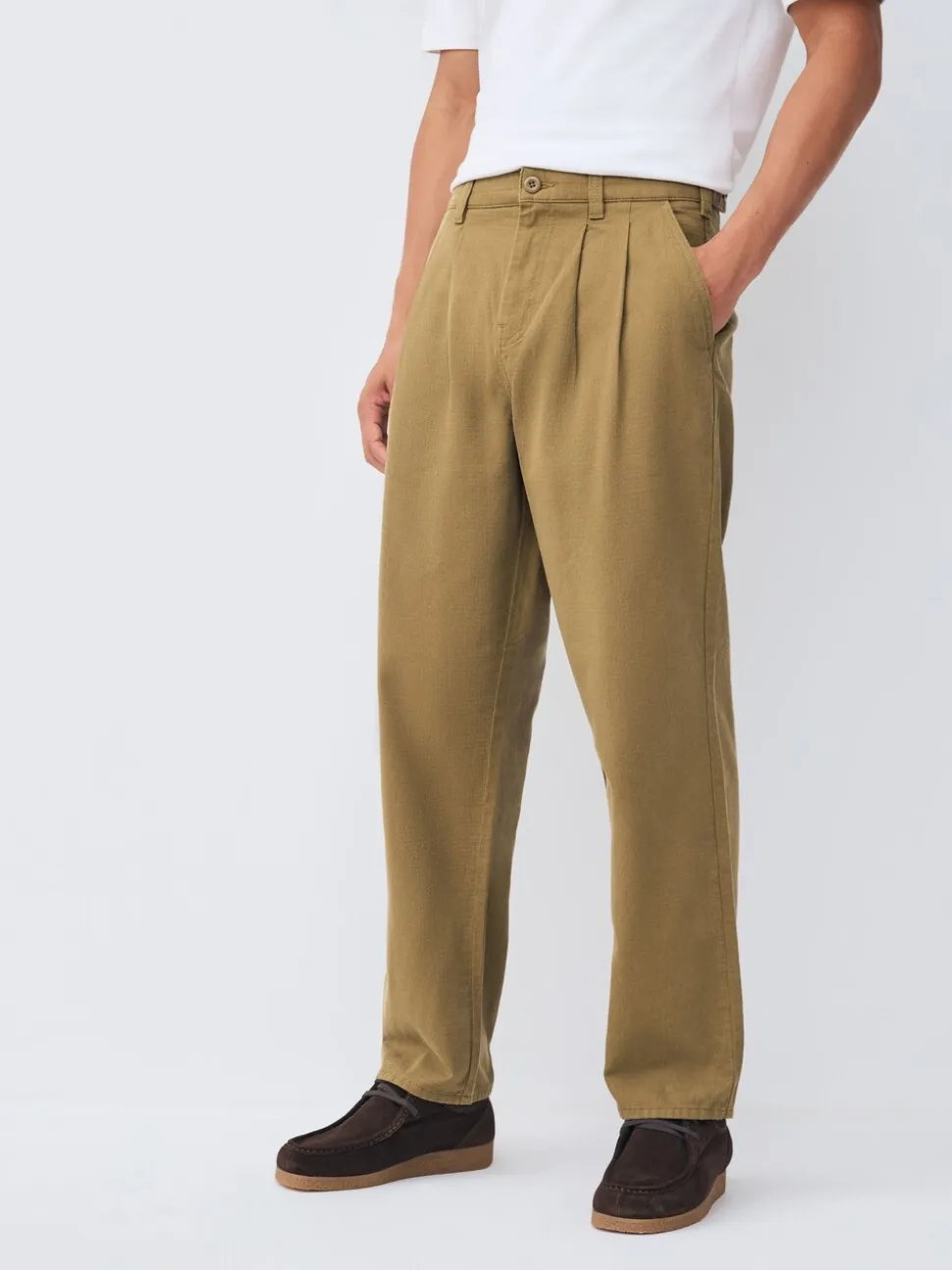 Pastelgeel - Authentic Twin Pleated Textured Trousers