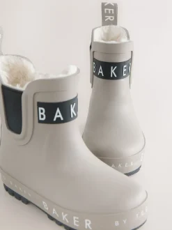Pastelgeel - Baker by Ted Baker - gevoerde regenlaarzen van imitatiebont voor jongens