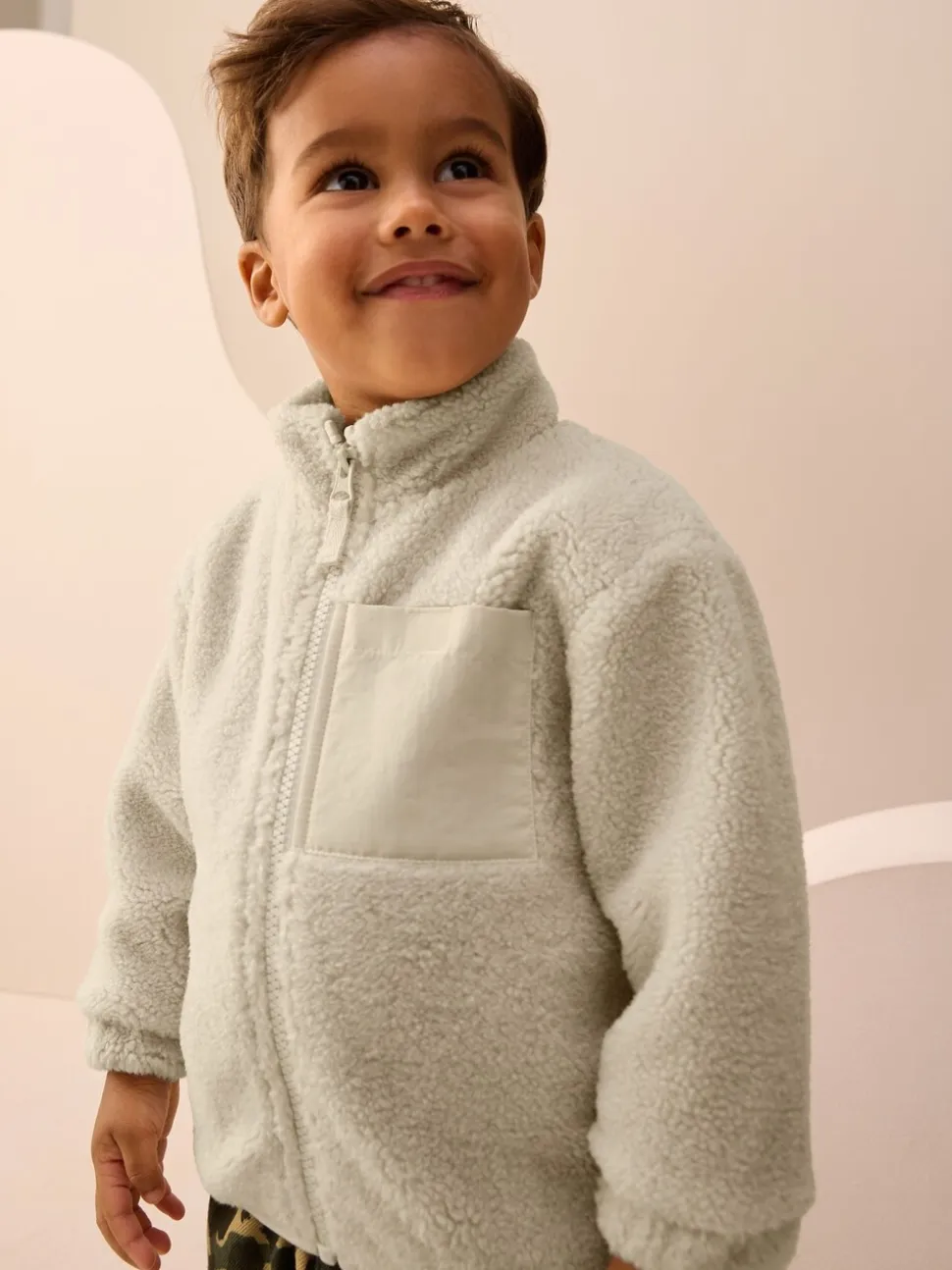 Pastelgeel - Effen fleece met rits en trechterhals (3mnd-7jr)