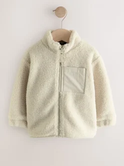 Pastelgeel - Effen fleece met rits en trechterhals (3mnd-7jr)