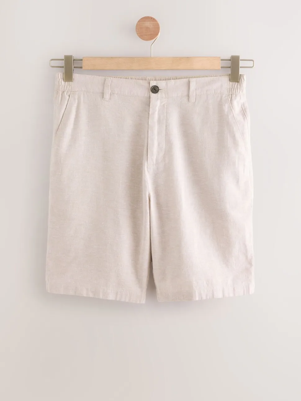 Pastelgeel - Korte chino met elastische taille met hoog linnenpercentage