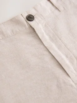 Pastelgeel - Korte chino met elastische taille met hoog linnenpercentage