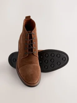 Pastelgeel - Leren boots met neusstuk