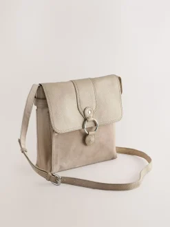 Pastelgeel - Leren messenger-tas met vak