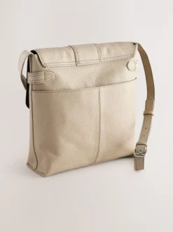 Pastelgeel - Leren messenger-tas met vak