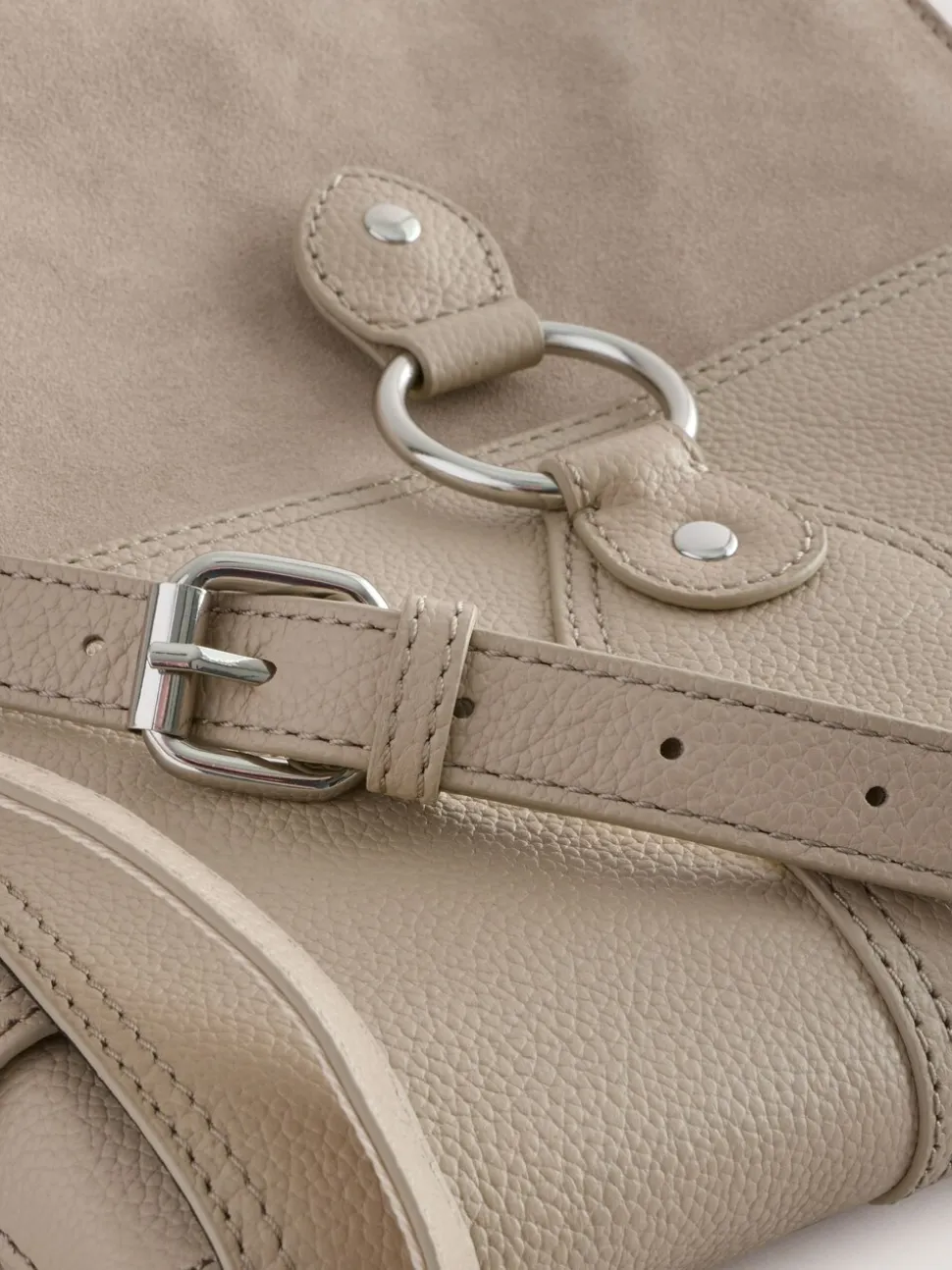 Pastelgeel - Leren messenger-tas met vak