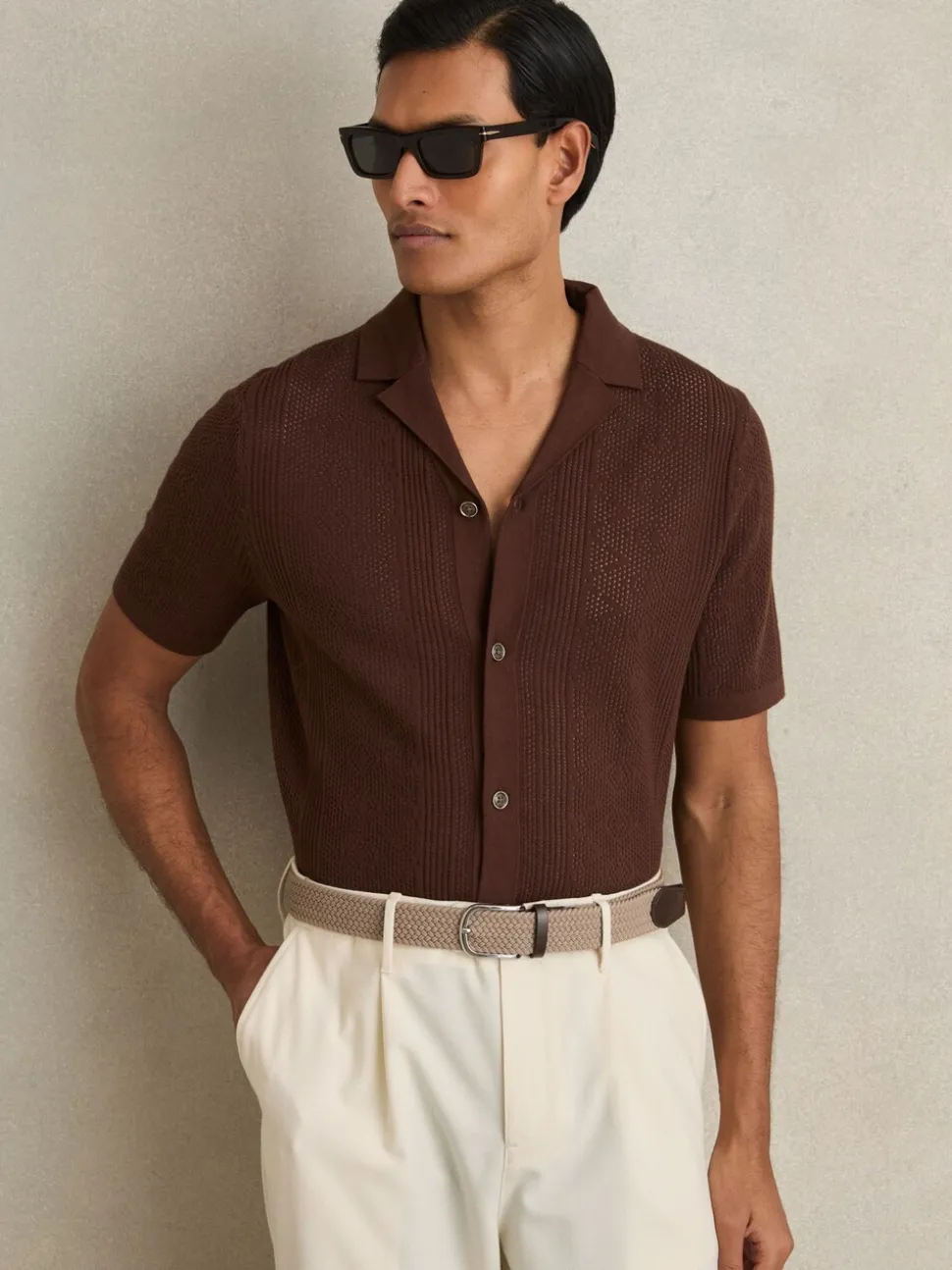 Pastelgeel - Reiss Elmont Basket Weave Belt
