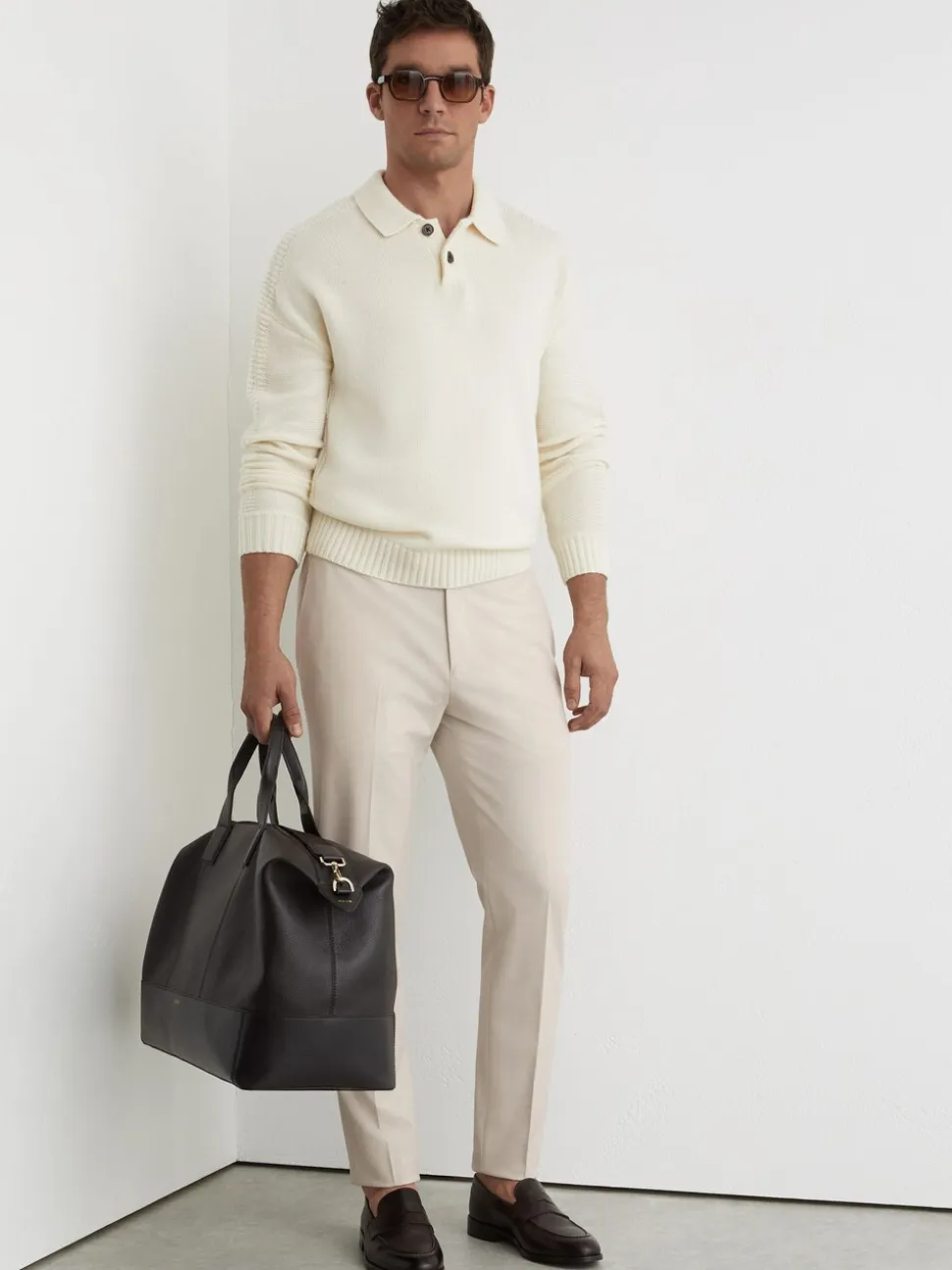 Pastelgeel - Reiss Found stretchy slim fit broeken met trekkoord