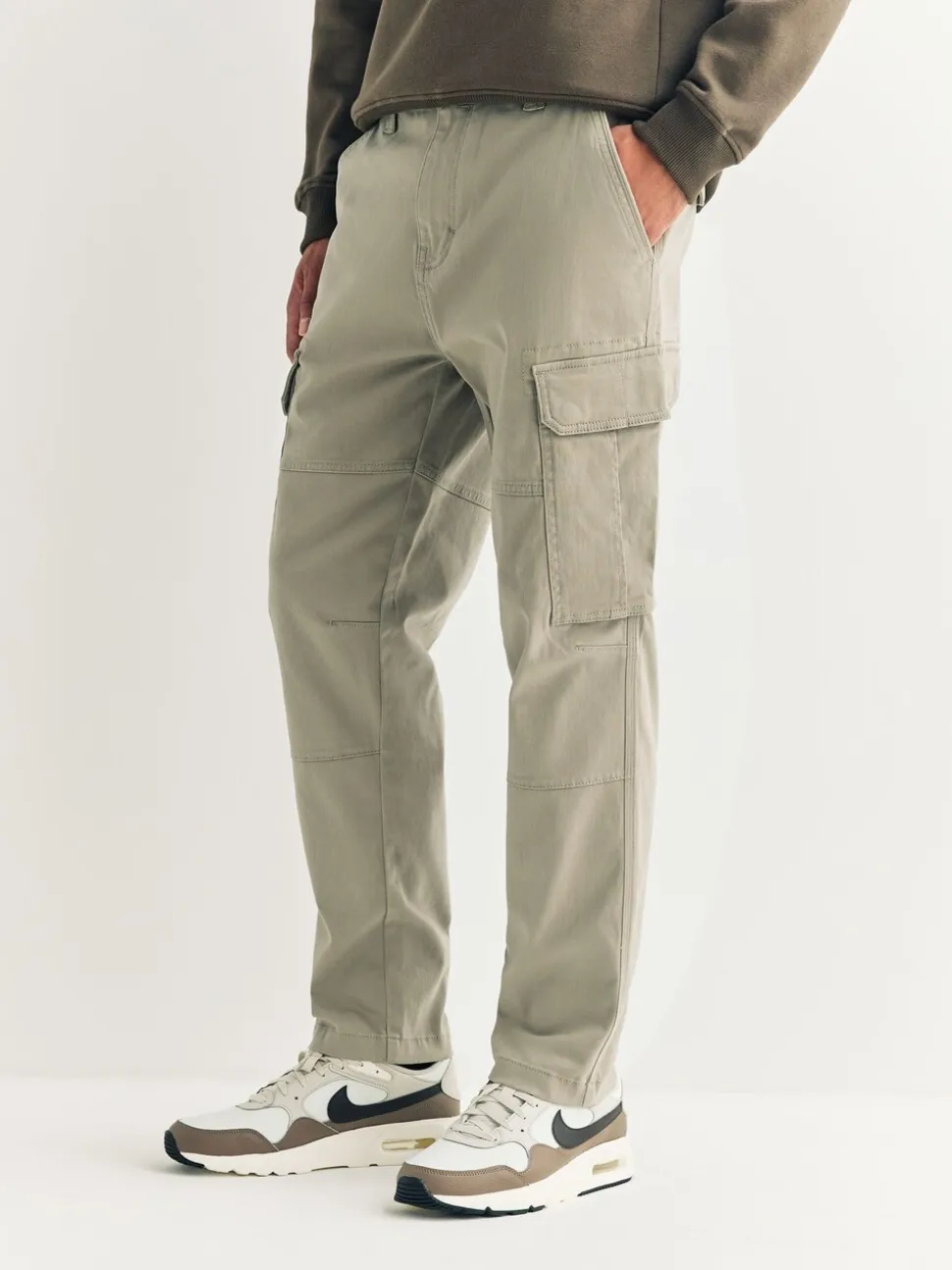 Pastelgeel - Slim Fit - Katoenen cargostretchbroek